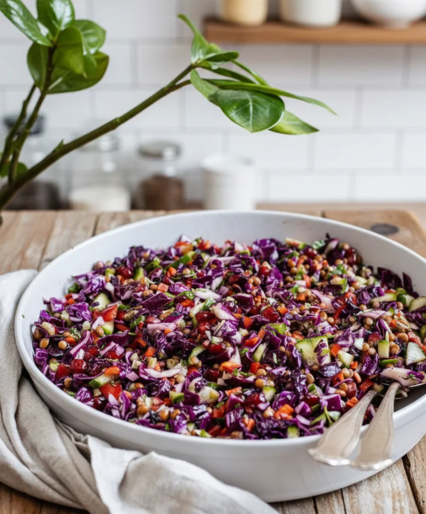 Rotkohlsalat mit Linsen Rezept – Veganer Powersalat Einfach Zubereitet