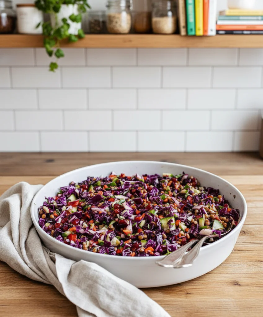 Rotkohlsalat mit Linsen Rezept – Veganer Powersalat Einfach Zubereitet