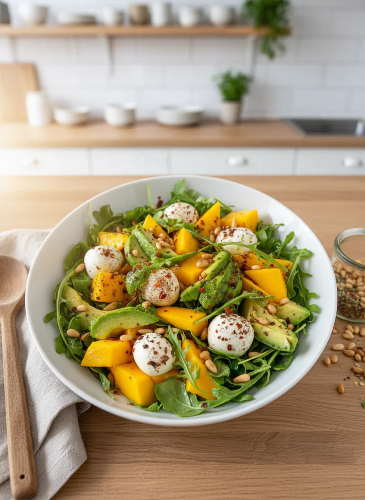 Rucola Mango Salat mit Pinienkernen einfach Rezept 7 Rucola Mango Salat mit Pinienkernen einfach Rezept