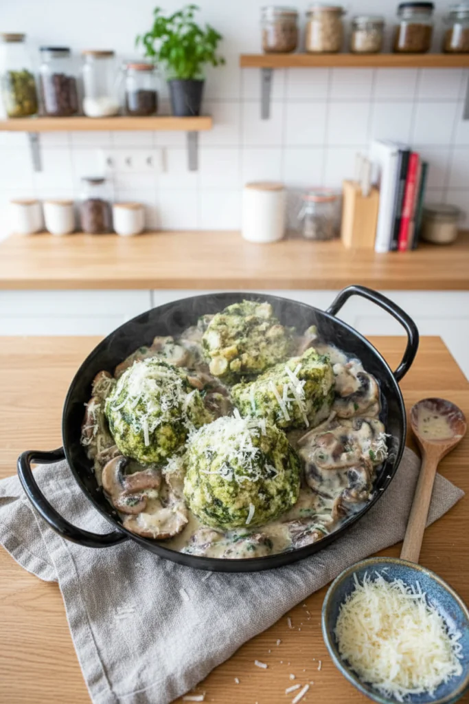 Spinatknödel mit Champignonsoße einfach Rezept