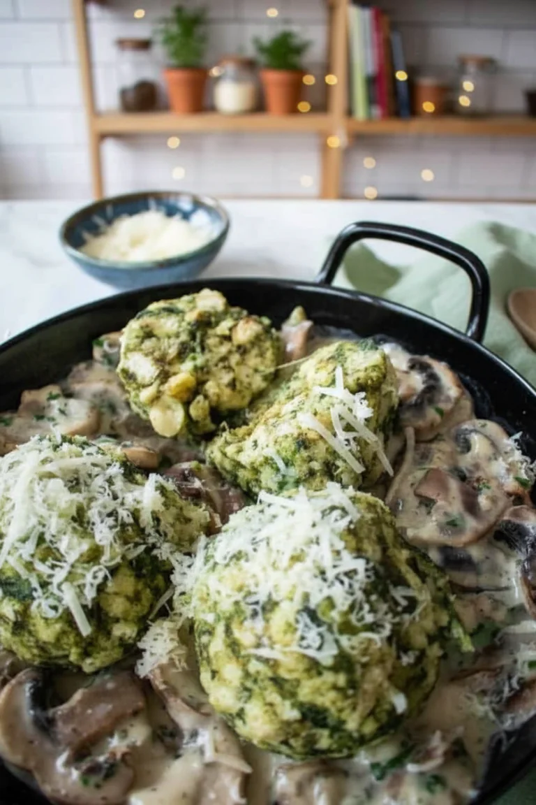 Spinatknödel mit Champignonsoße einfach Rezept