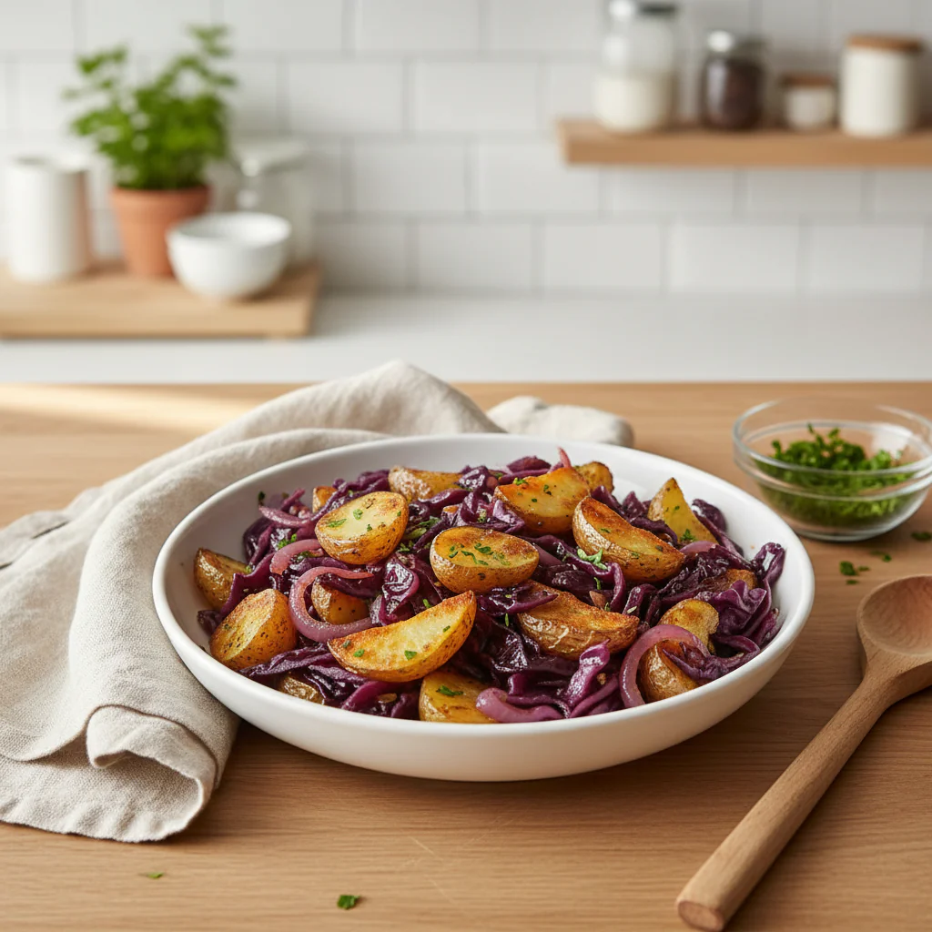 Vegetarische Rotkohl Pfanne mit Kartoffeln Rezept – Vegetarisches Wintergericht