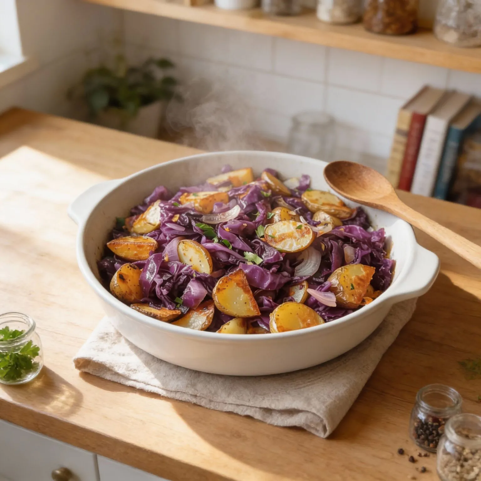 Vegetarische Rotkohl Pfanne mit Kartoffeln Rezept – Vegetarisches Wintergericht