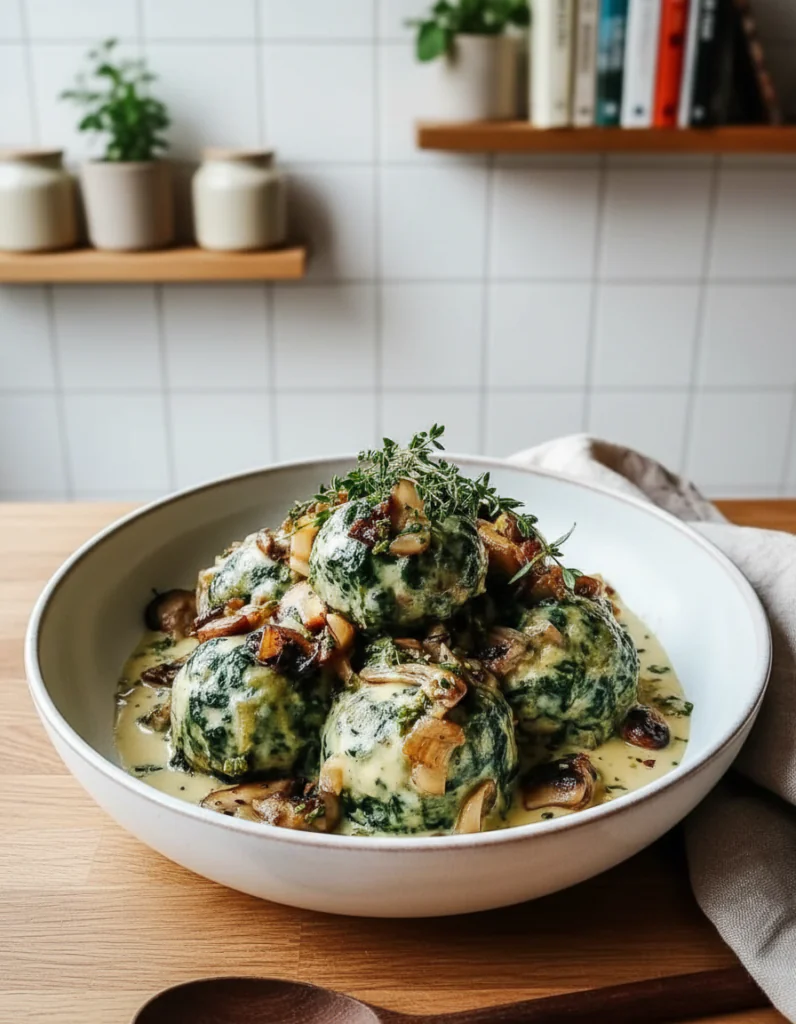 Spinatknödel mit Pilzragout Rezept