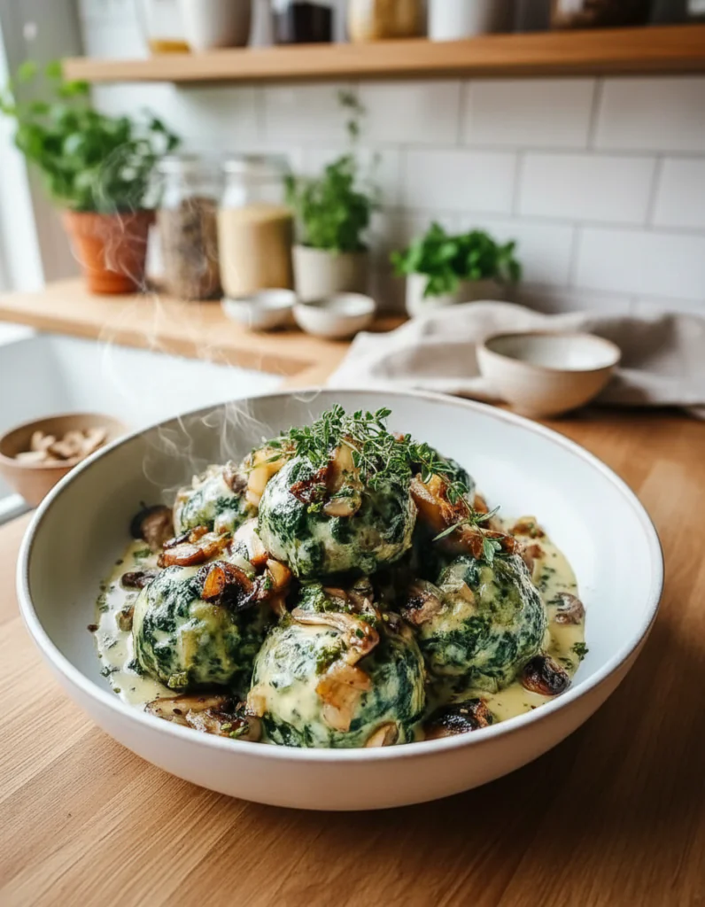 Spinatknödel mit Pilzragout Rezept