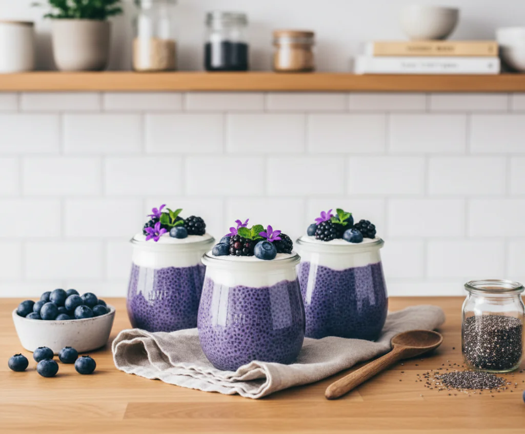 Chia Pudding mit Blaubeeren – Veganes Frühstück Rezept einfach