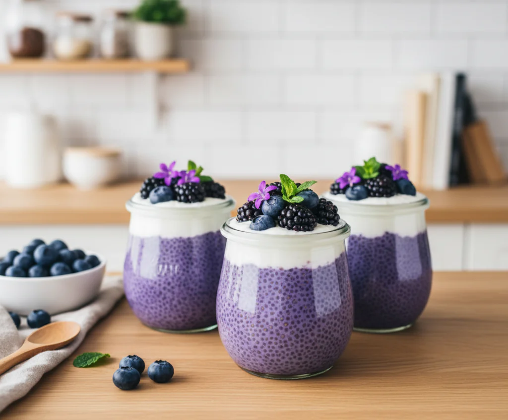 Chia Pudding mit Blaubeeren – Veganes Frühstück Rezept einfach