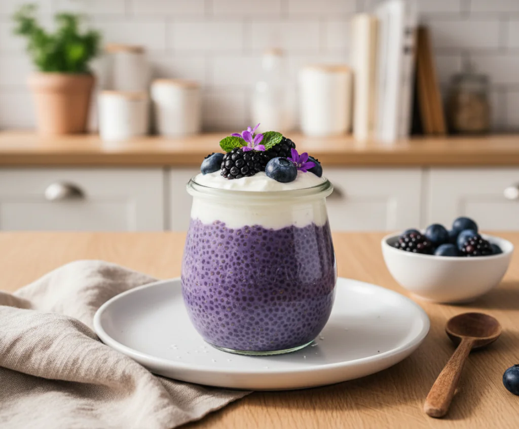 Chia Pudding mit Blaubeeren – Veganes Frühstück Rezept einfach
