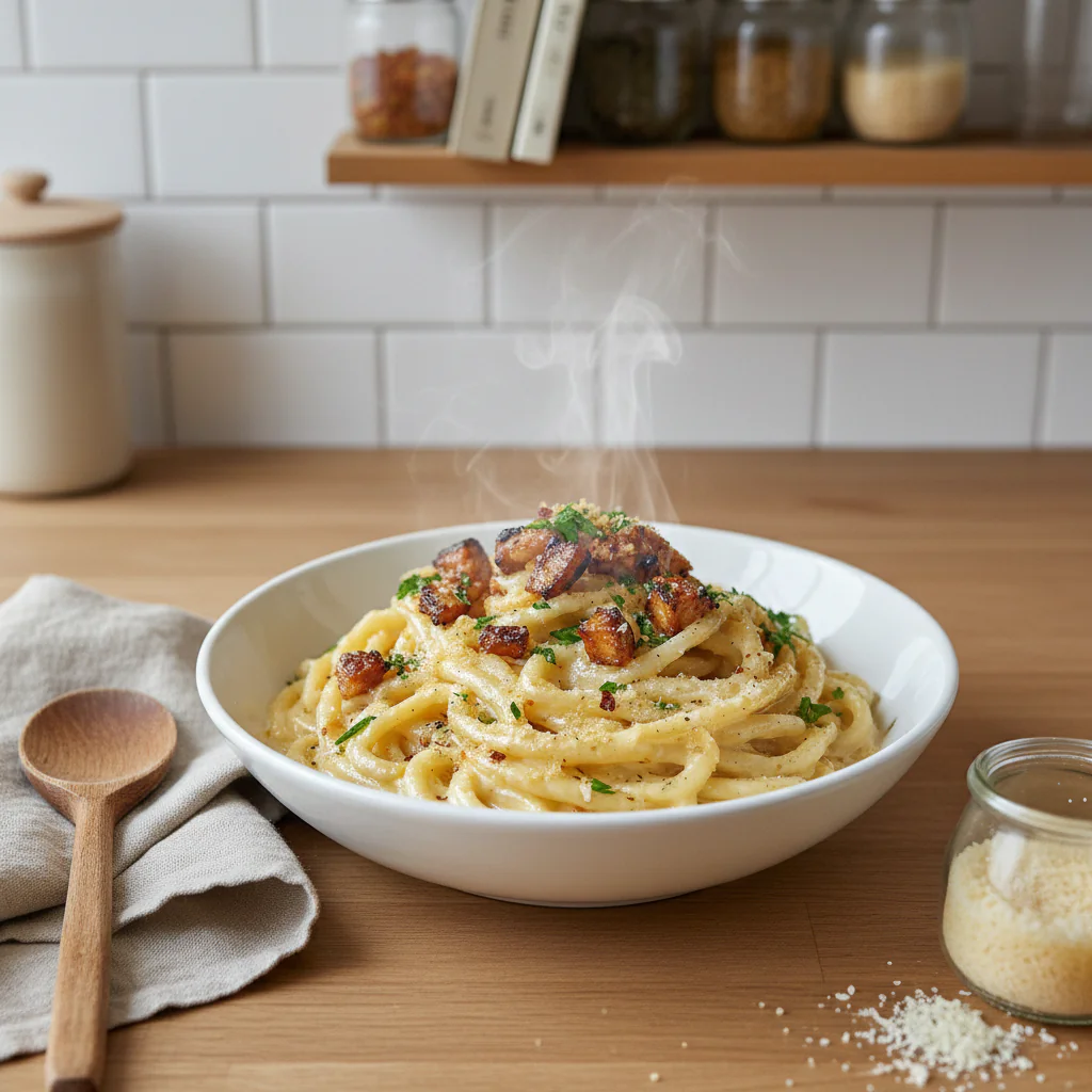 Geräucherte Tofu Carbonara Rezept – Vegan & Cremig in 30 Min