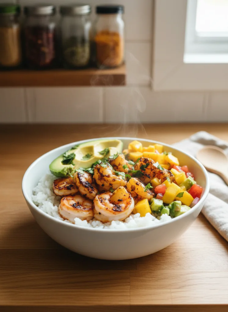 Schnelle Gesunde Garnelen Bowl Rezept mit Mango Avocado Salsa 14 Schnelle Gesunde Garnelen Bowl Rezept mit Mango Avocado Salsa