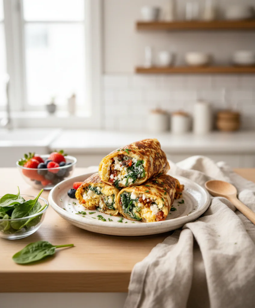 Keto Pfannkuchen Wraps mit Spinat und Feta – Einfach & schnell Rezept