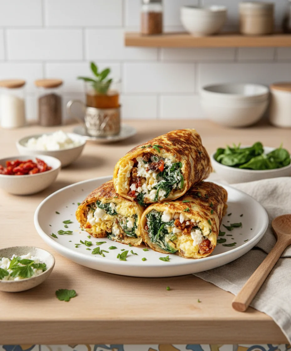 Keto Pfannkuchen Wraps mit Spinat und Feta – Einfach & schnell Rezept