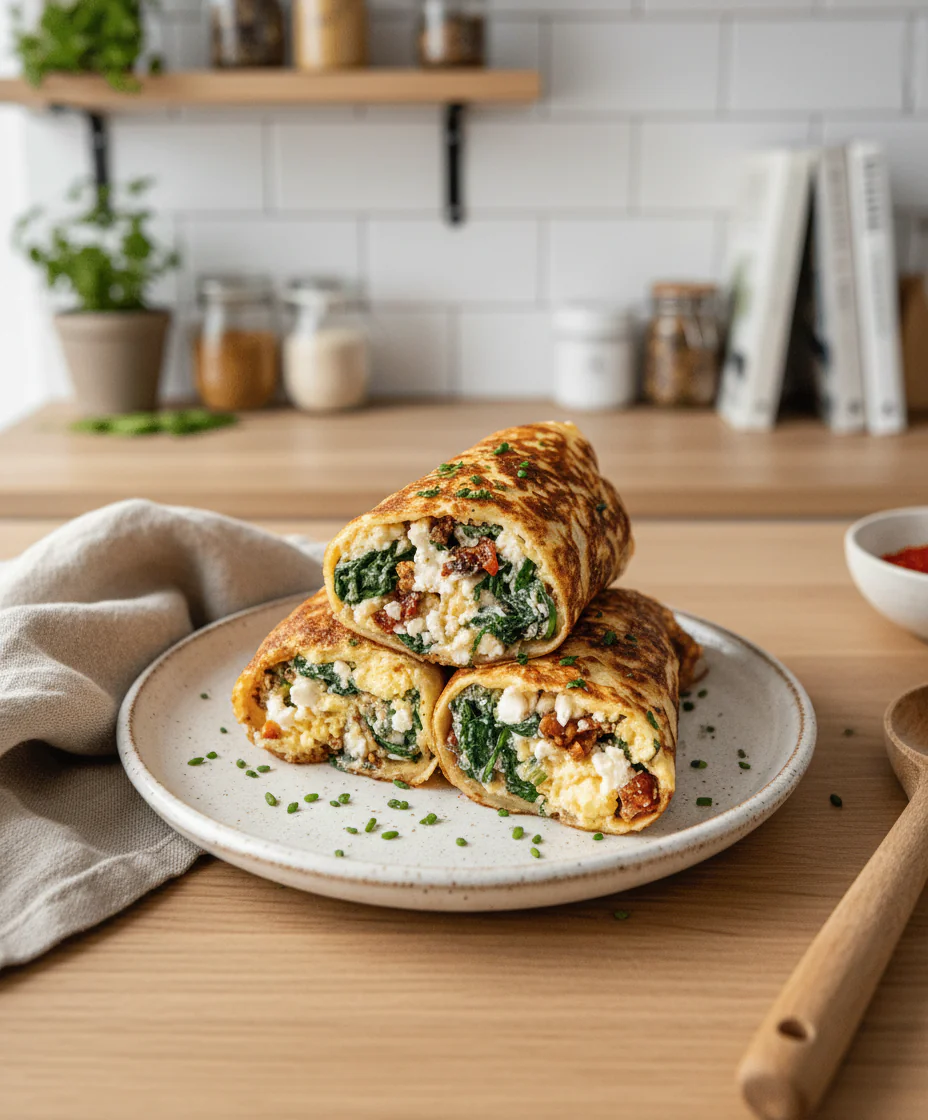 Keto Pfannkuchen Wraps mit Spinat und Feta – Low-Carb Rezept