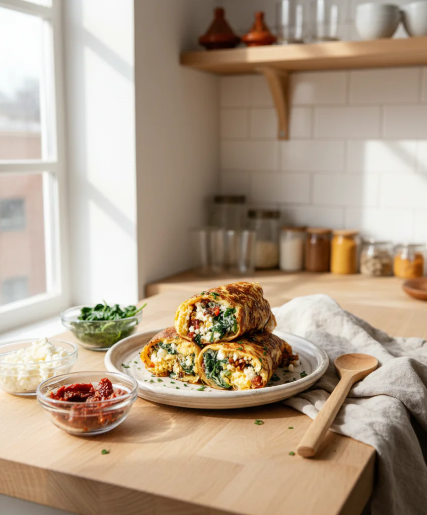 Keto Pfannkuchen Wraps mit Spinat und Feta – Einfach & schnell Rezept