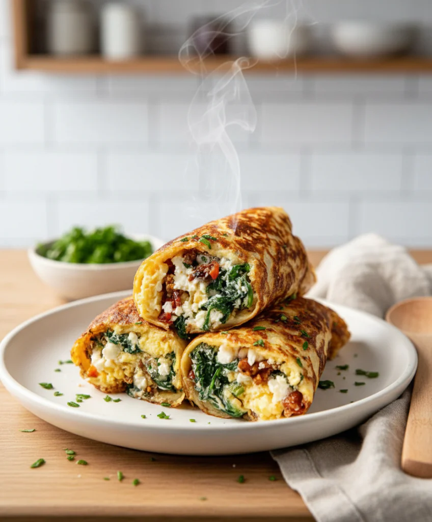 Keto Pfannkuchen Wraps mit Spinat und Feta – Low-Carb Rezept