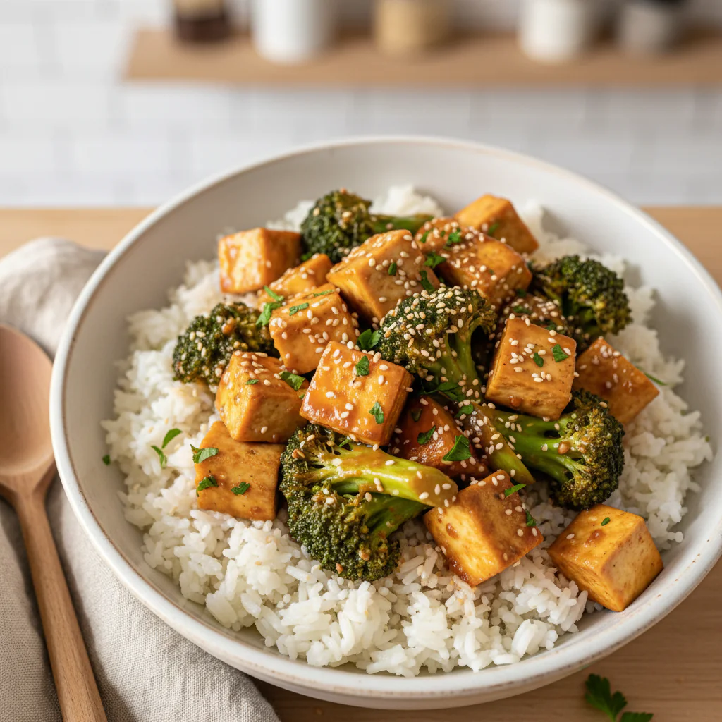 Tofu-Brokkoli-Bowl mit Erdnusssauce Meal Prep