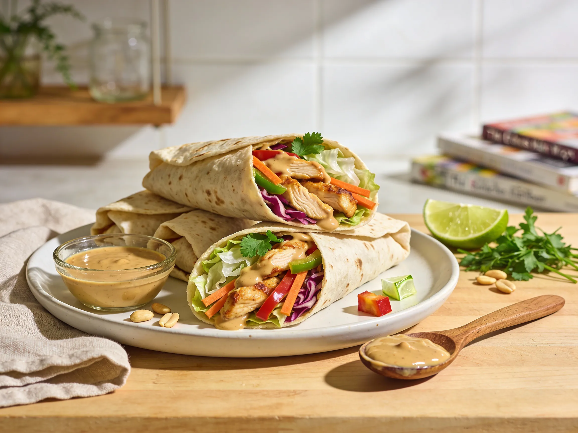 Thai Erdnuss Hähnchen Wraps – Schnelles einfaches Rezept