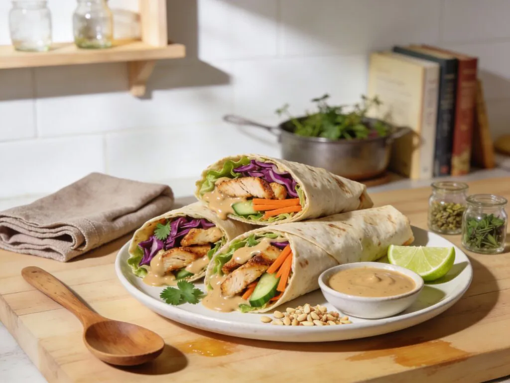 Thai Erdnuss Hähnchen Wraps – Schnelles einfaches Rezept