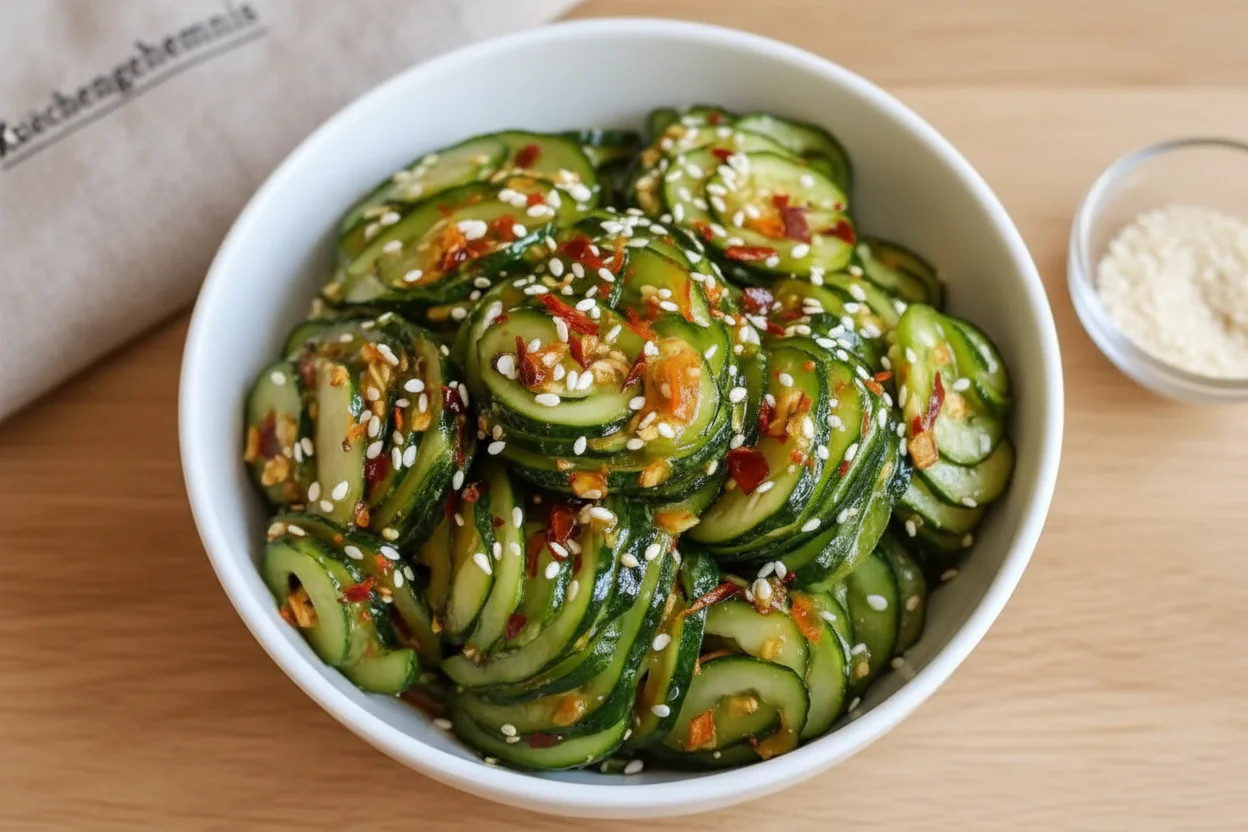 Asiatischer Gurkensalat mit Chili Sesam Rezept – Erfrischend Einfach 15 Min 10 Asiatischer Gurkensalat mit Chili Sesam Rezept einfach