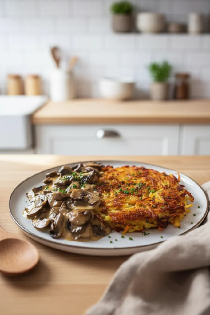 Mozzarella Rösti mit Zwiebel-Pilzrahmsoße Rezept – Einfach & Knusprig Köstlich 12 Mozzarella Rösti mit Zwiebel-Pilzrahmsoße