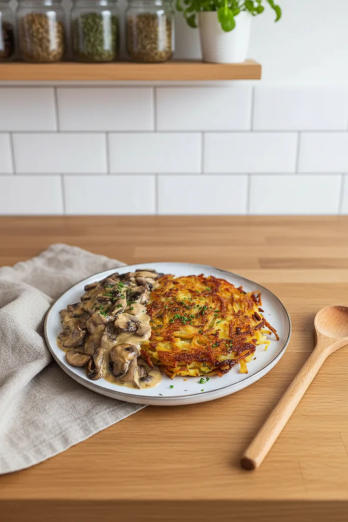 Mozzarella Rösti mit Zwiebel-Pilzrahmsoße Rezept – Einfach & Knusprig Köstlich 11 Mozzarella Rösti mit Zwiebel-Pilzrahmsoße Rezept einfach