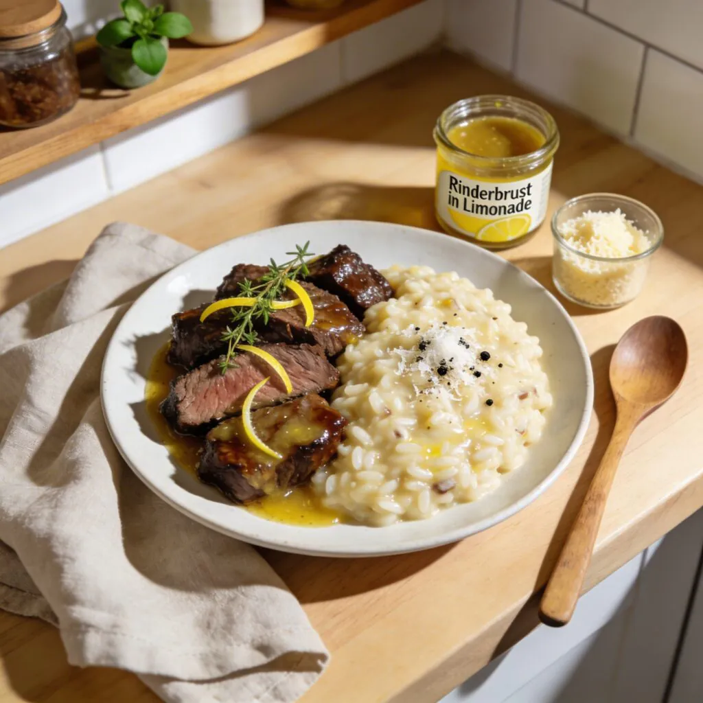 Rinderbrust in Limonade mit Parmesan Risotto Rezept