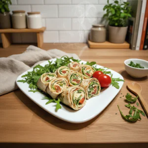 Vegetarische Wrap Rollchen mit Rucola und Tomaten einfache rezept