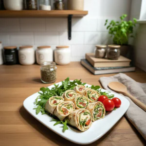 Vegetarische Wrap Rollchen mit Rucola und Tomaten gesunde rezept