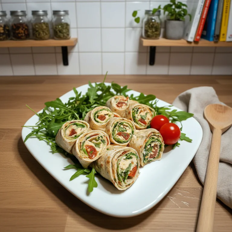 Vegetarische Wrap Rollchen mit Rucola und Tomaten rezept