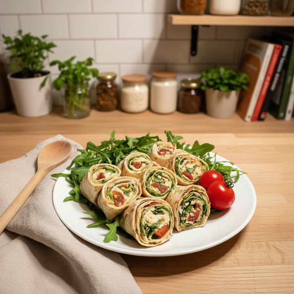 Vegetarische Wrap Rollchen mit Rucola und Tomaten